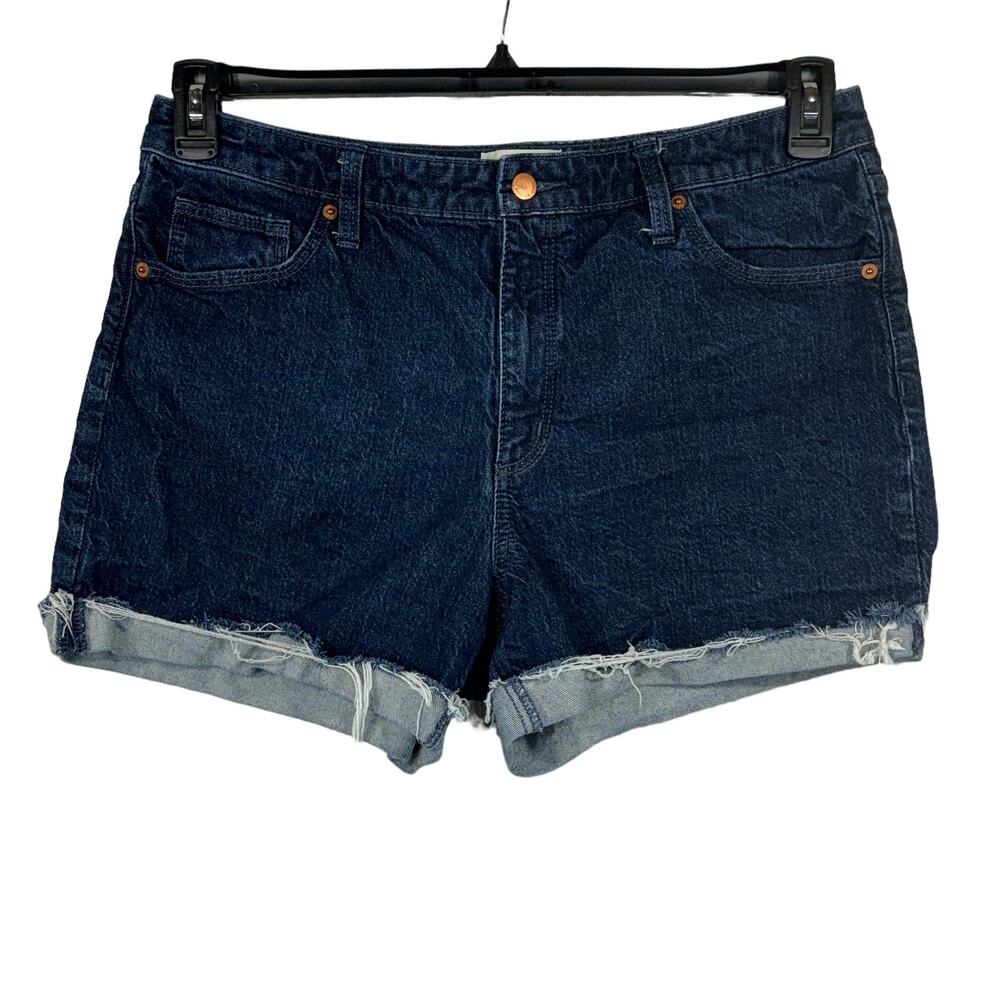 Universal Thread SZ 14/32R Vintage Midi Jean Shorts Cuffed Frayed Hems Dark Wash